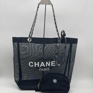 CHANEL Black Mesh Tote And Pouch Set VIP GWP